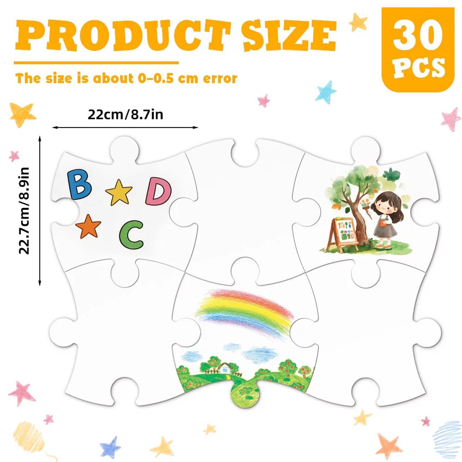 Puzzle Blank White - 30x Çocuklar İçin Beyaz Karton DIY